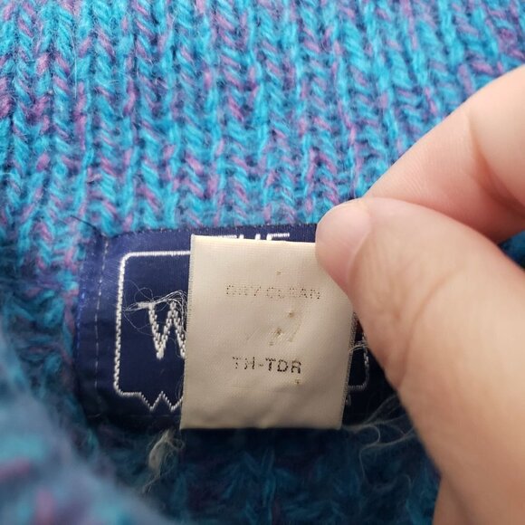 Woolrich Shawl Collar Sweater Wool Blend Blue Knit Pullover Womens Sz Large - Picture 6 of 10